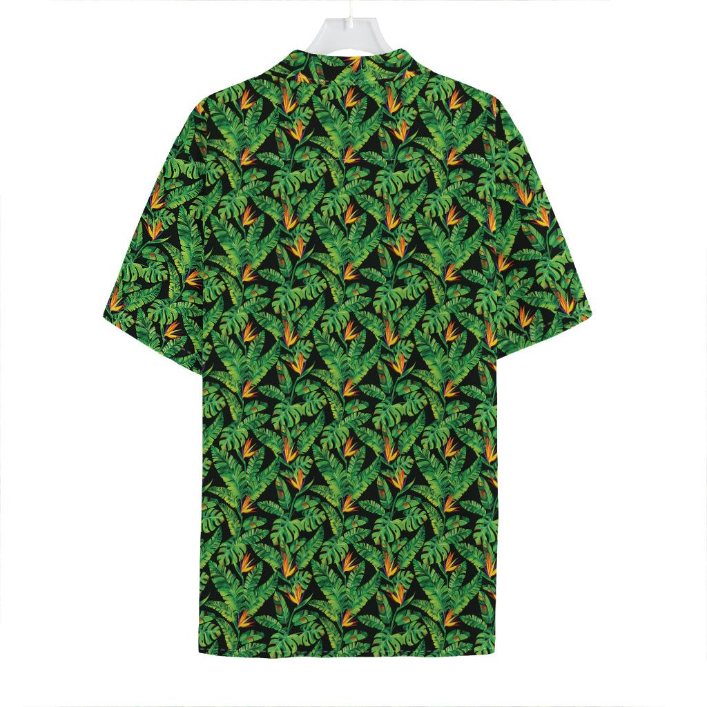 Bird Of Paradise And Palm Leaves Print Hawaiian Shirt