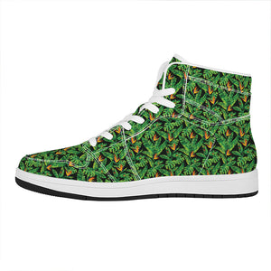 Bird Of Paradise And Palm Leaves Print High Top Leather Sneakers