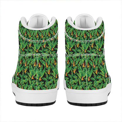 Bird Of Paradise And Palm Leaves Print High Top Leather Sneakers