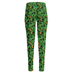 Bird Of Paradise And Palm Leaves Print High-Waisted Pocket Leggings