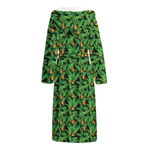 Bird Of Paradise And Palm Leaves Print Hooded Bathrobe