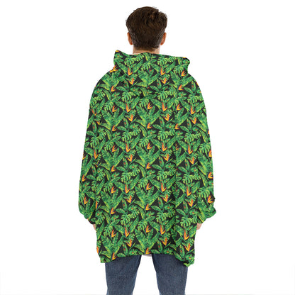Bird Of Paradise And Palm Leaves Print Hoodie Blanket