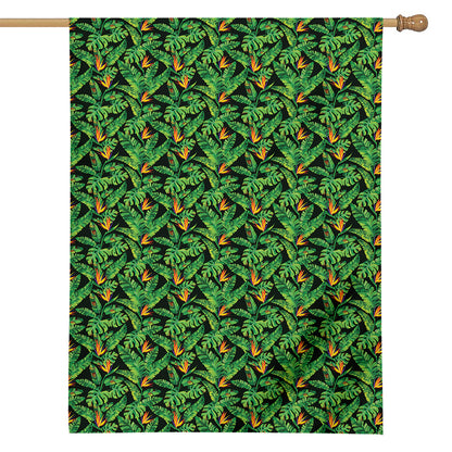 Bird Of Paradise And Palm Leaves Print House Flag