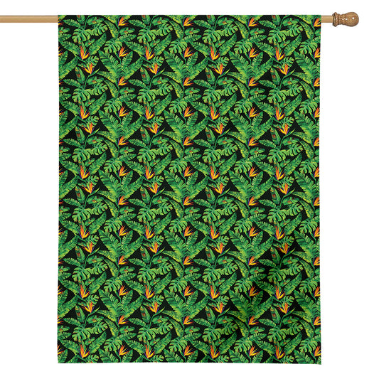 Bird Of Paradise And Palm Leaves Print House Flag