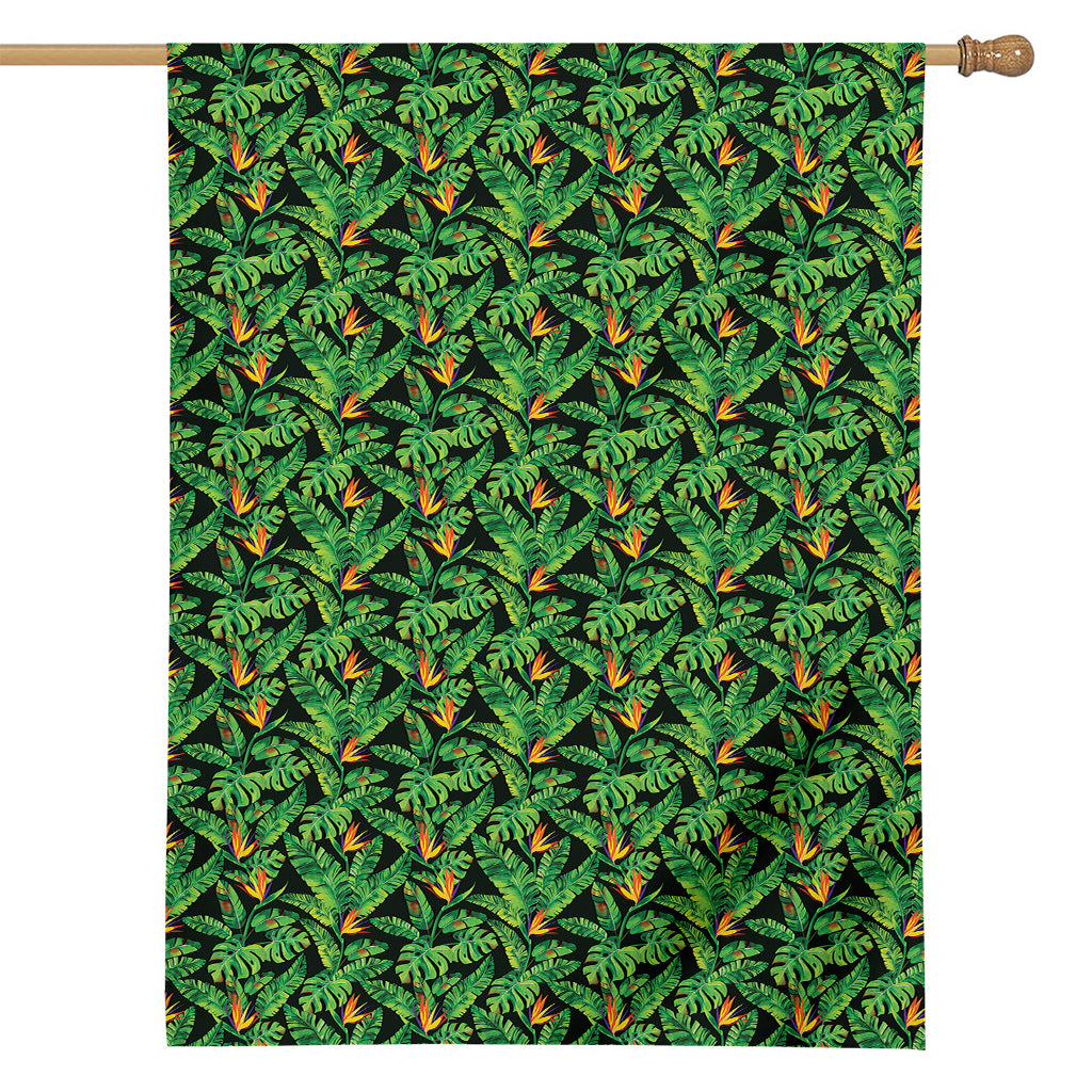 Bird Of Paradise And Palm Leaves Print House Flag