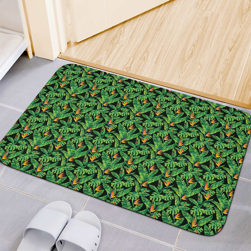 Bird Of Paradise And Palm Leaves Print Indoor Door Mat