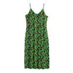 Bird Of Paradise And Palm Leaves Print Jersey Midi Cami Dress