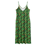 Bird Of Paradise And Palm Leaves Print Jersey Midi Cami Dress