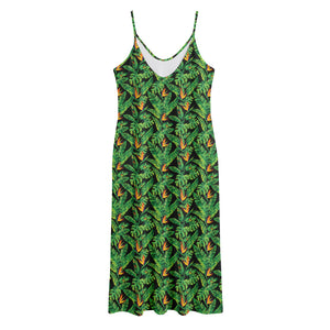 Bird Of Paradise And Palm Leaves Print Jersey Midi Cami Dress