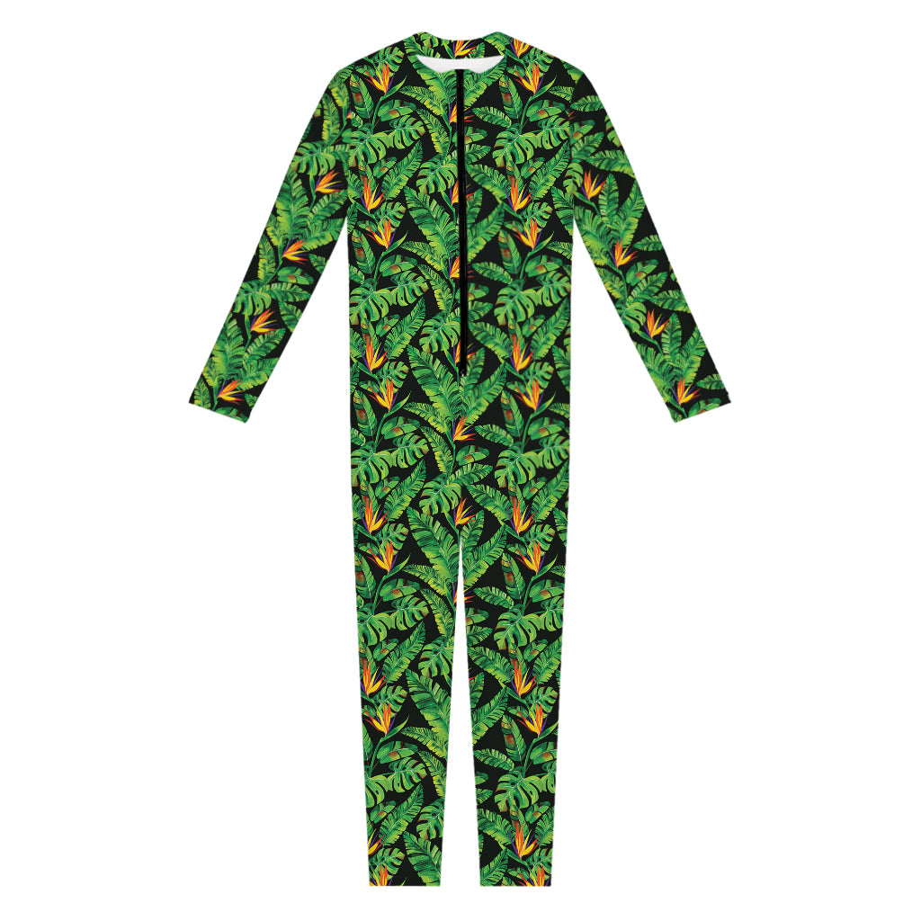 Bird Of Paradise And Palm Leaves Print Jumpsuit