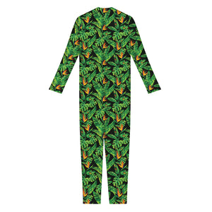 Bird Of Paradise And Palm Leaves Print Jumpsuit