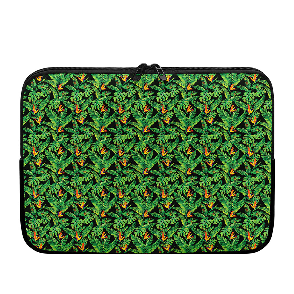 Bird Of Paradise And Palm Leaves Print Laptop Sleeve