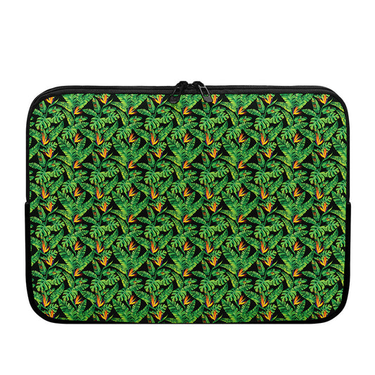 Bird Of Paradise And Palm Leaves Print Laptop Sleeve
