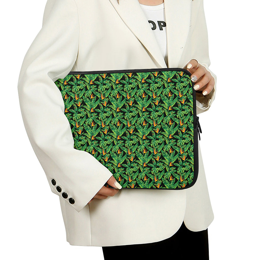 Bird Of Paradise And Palm Leaves Print Laptop Sleeve