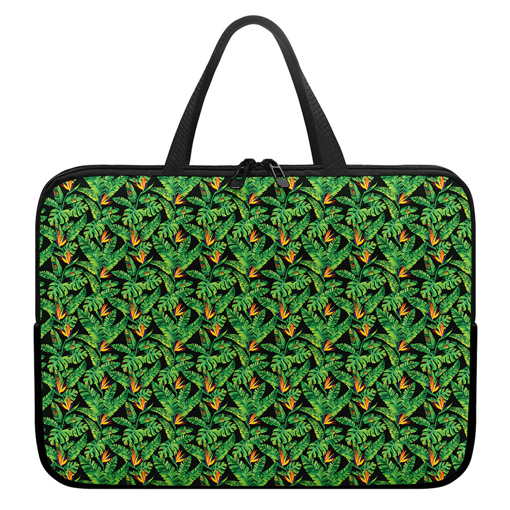Bird Of Paradise And Palm Leaves Print Laptop Sleeve With Handle