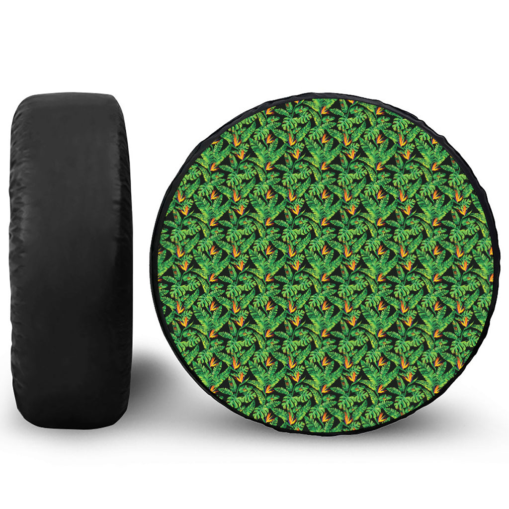 Bird Of Paradise And Palm Leaves Print Leather Spare Tire Cover