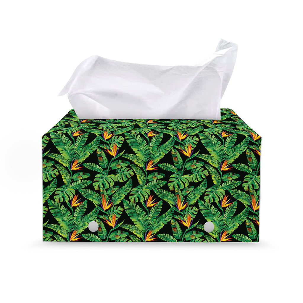 Bird Of Paradise And Palm Leaves Print Leather Tissue Box Cover