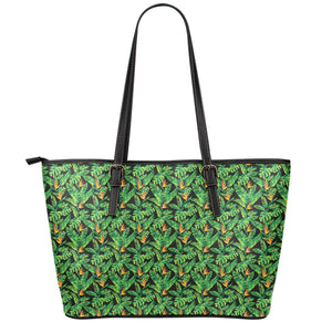 Bird Of Paradise And Palm Leaves Print Leather Tote Bag