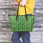 Bird Of Paradise And Palm Leaves Print Leather Tote Bag