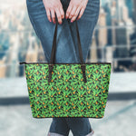 Bird Of Paradise And Palm Leaves Print Leather Tote Bag