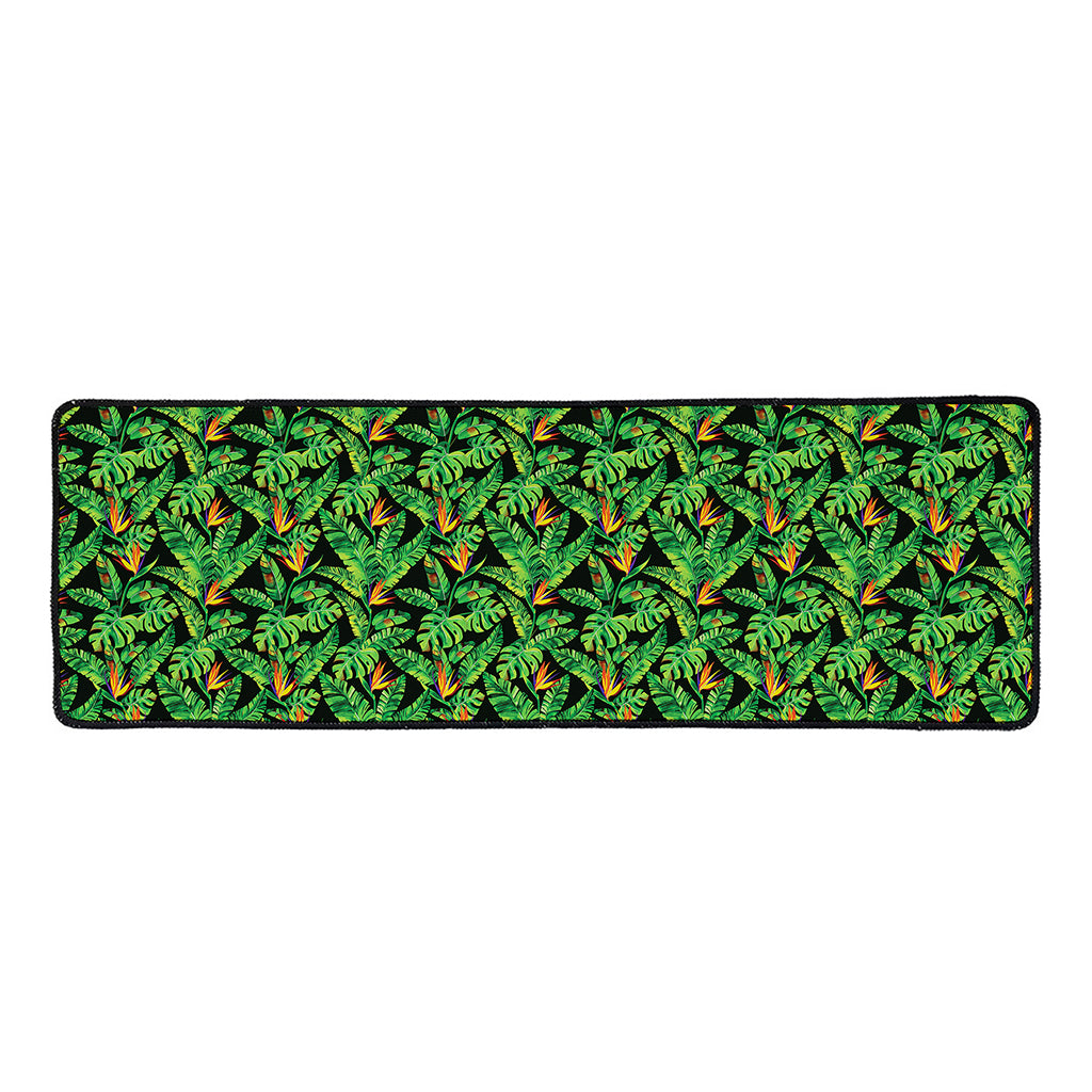 Bird Of Paradise And Palm Leaves Print Long Kitchen Mat