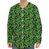 Bird Of Paradise And Palm Leaves Print Long Sleeve Baseball Jersey