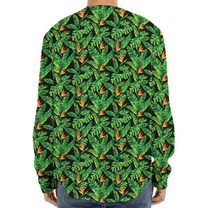 Bird Of Paradise And Palm Leaves Print Long Sleeve Baseball Jersey