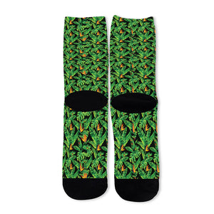 Bird Of Paradise And Palm Leaves Print Long Socks