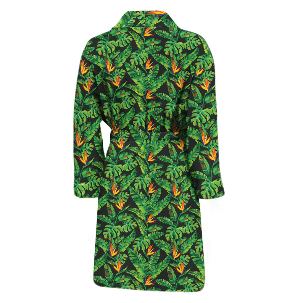 Bird Of Paradise And Palm Leaves Print Men's Bathrobe