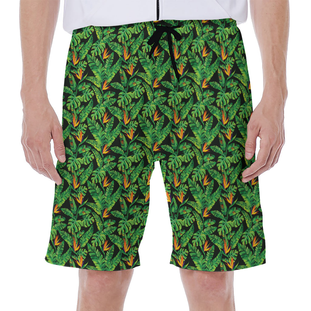 Bird Of Paradise And Palm Leaves Print Men's Beach Shorts