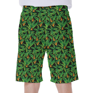 Bird Of Paradise And Palm Leaves Print Men's Beach Shorts