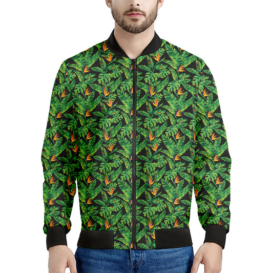 Bird Of Paradise And Palm Leaves Print Men's Bomber Jacket