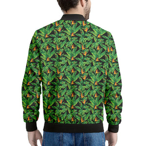 Bird Of Paradise And Palm Leaves Print Men's Bomber Jacket