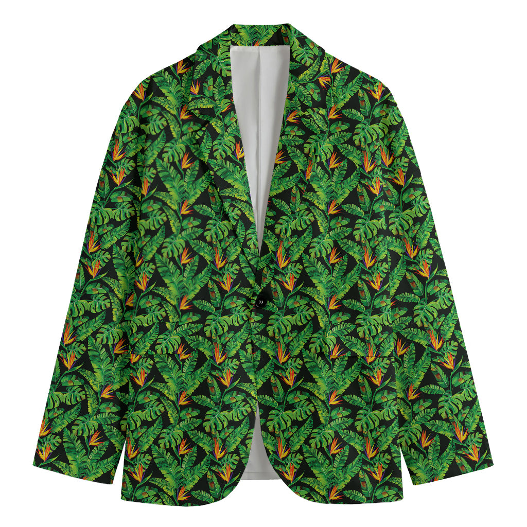 Bird Of Paradise And Palm Leaves Print Men's Cotton Blazer