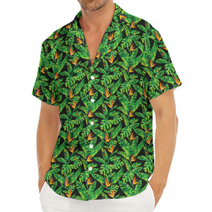 Bird Of Paradise And Palm Leaves Print Men's Deep V-Neck Shirt