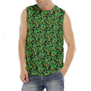 Bird Of Paradise And Palm Leaves Print Men's Fitness Tank Top