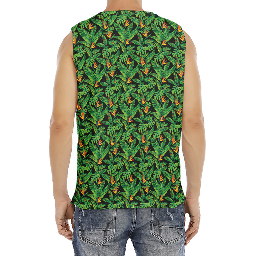 Bird Of Paradise And Palm Leaves Print Men's Fitness Tank Top