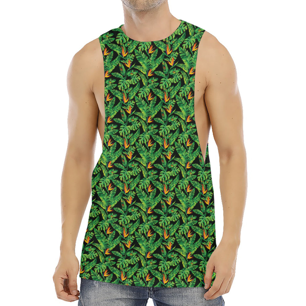 Bird Of Paradise And Palm Leaves Print Men's Muscle Tank Top