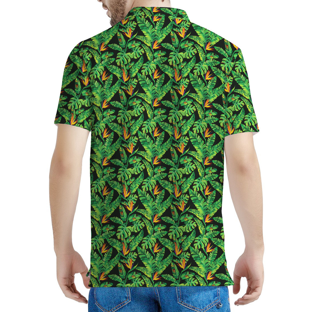 Bird Of Paradise And Palm Leaves Print Men's Polo Shirt