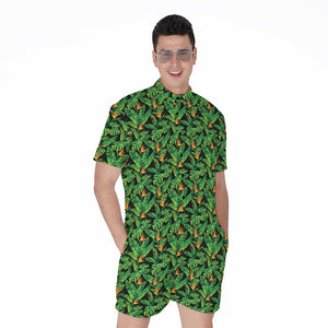 Bird Of Paradise And Palm Leaves Print Men's Rompers