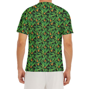 Bird Of Paradise And Palm Leaves Print Men's Short Sleeve Rash Guard