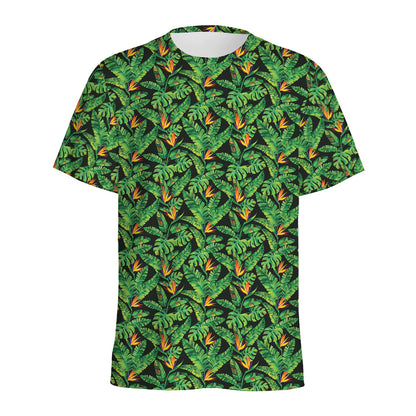 Bird Of Paradise And Palm Leaves Print Men's Sports T-Shirt