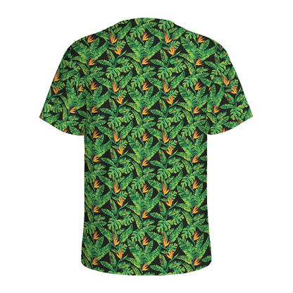 Bird Of Paradise And Palm Leaves Print Men's Sports T-Shirt