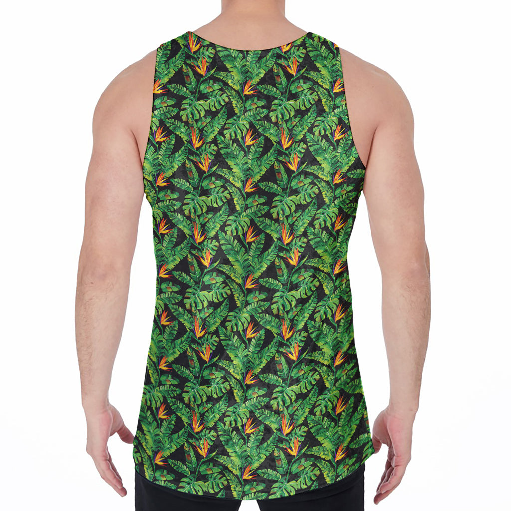 Bird Of Paradise And Palm Leaves Print Men's Velvet Tank Top