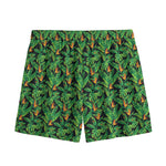 Bird Of Paradise And Palm Leaves Print Mesh Shorts