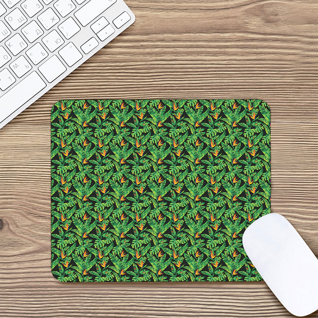 Bird Of Paradise And Palm Leaves Print Mouse Pad