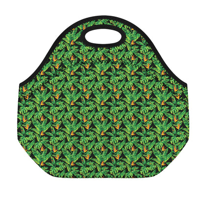 Bird Of Paradise And Palm Leaves Print Neoprene Lunch Bag