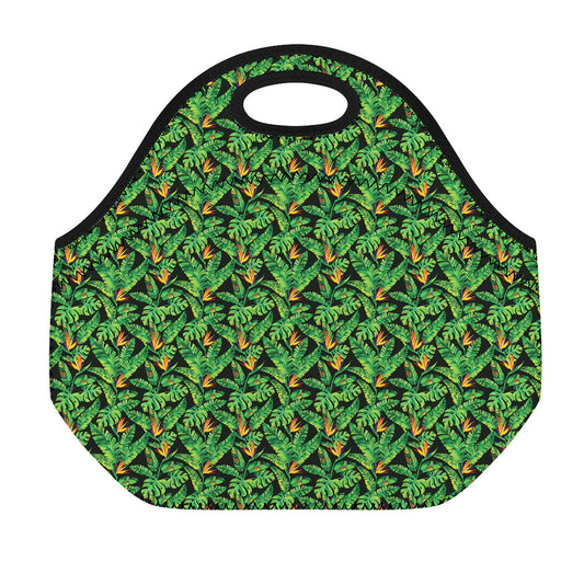 Bird Of Paradise And Palm Leaves Print Neoprene Lunch Bag