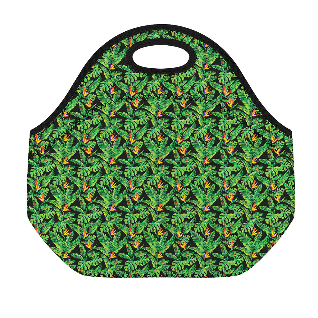 Bird Of Paradise And Palm Leaves Print Neoprene Lunch Bag