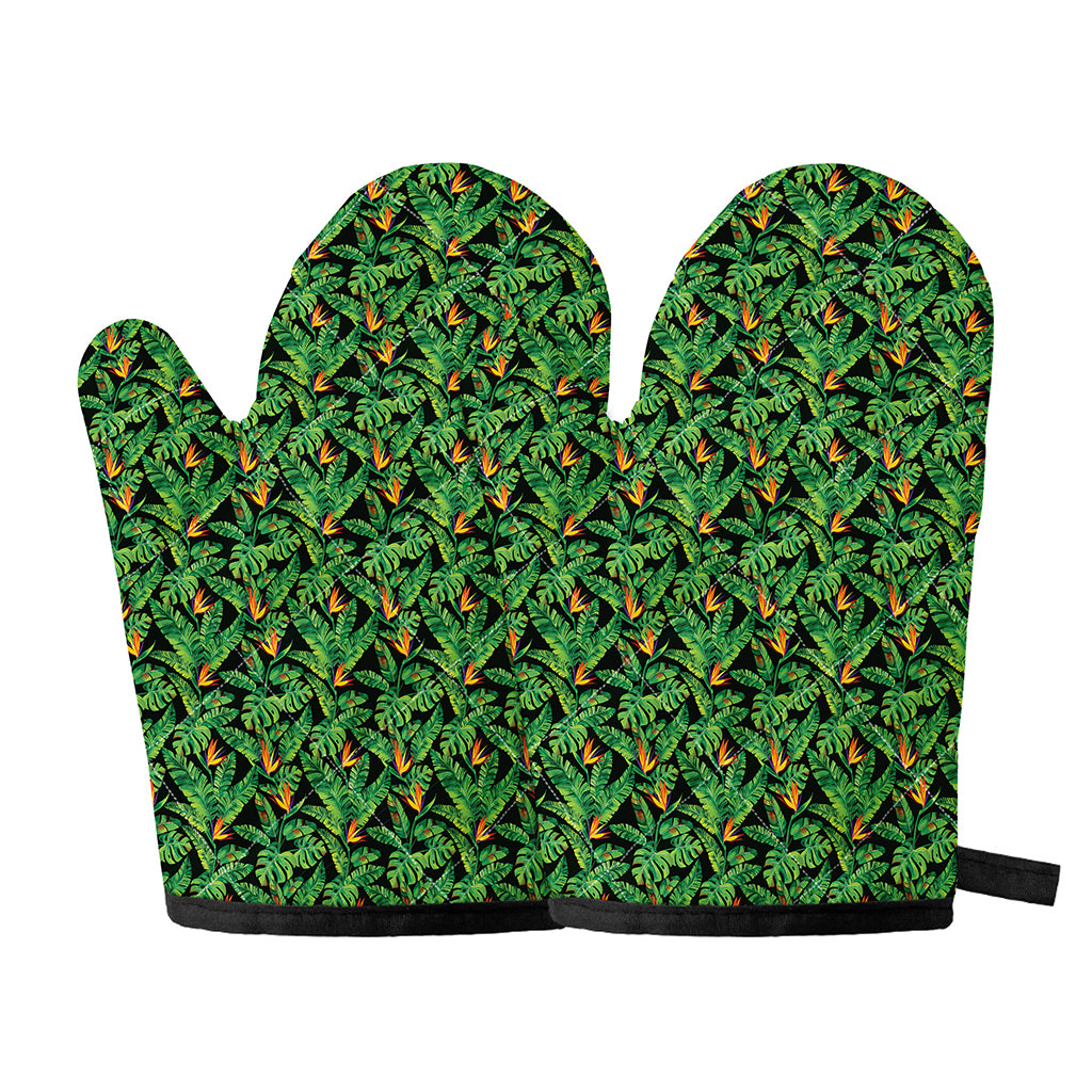 Bird Of Paradise And Palm Leaves Print Oven Mitts